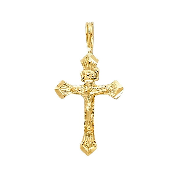 14k Yellow Gold Unisex Dc Cross Crucifix Height 25mm Religious Pendant Charm 